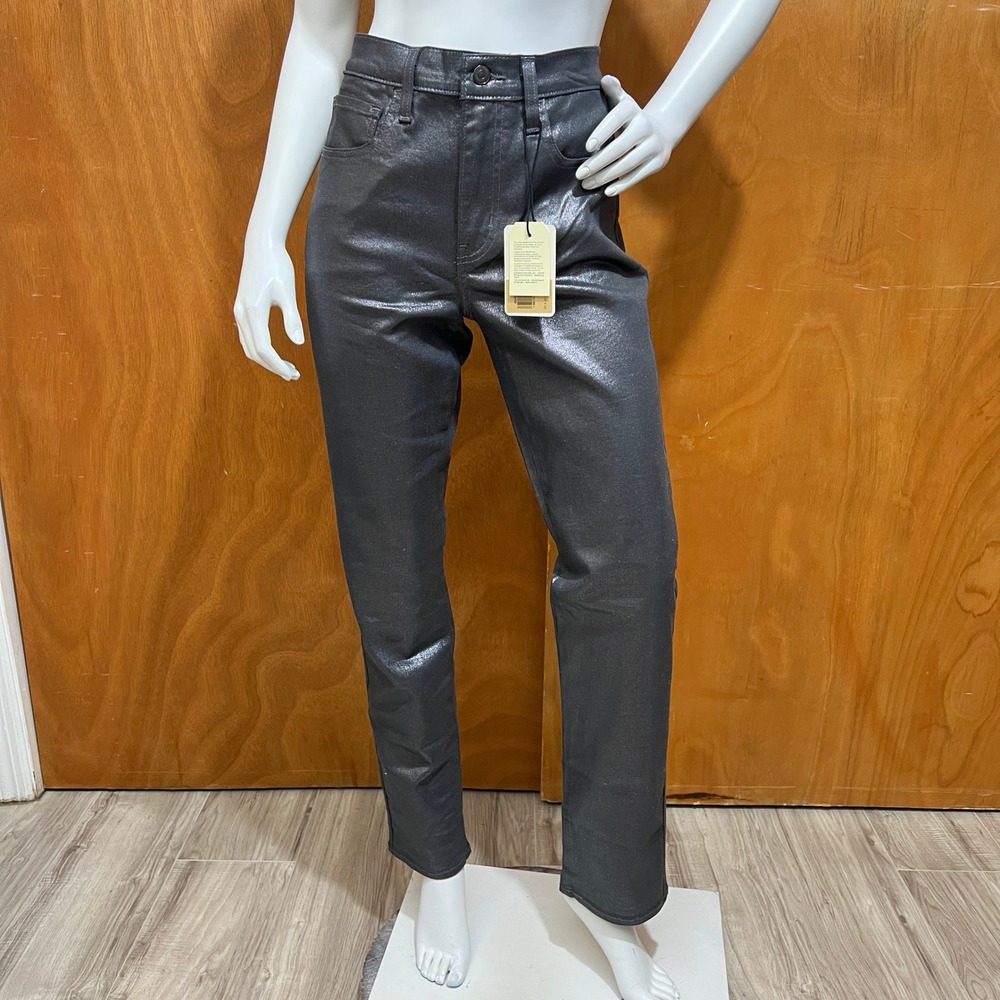 Levi's 724 High Rise Straight Coated Women's Jeans Size W30 Gray Metallic